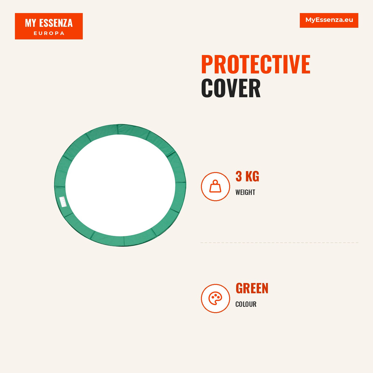 Cobertura de Proteção Ø366 cm de Borda de Trampolim Espuma de Proteção para Trampolim para Exterior Verde — Infografia | Infographic — dimensions