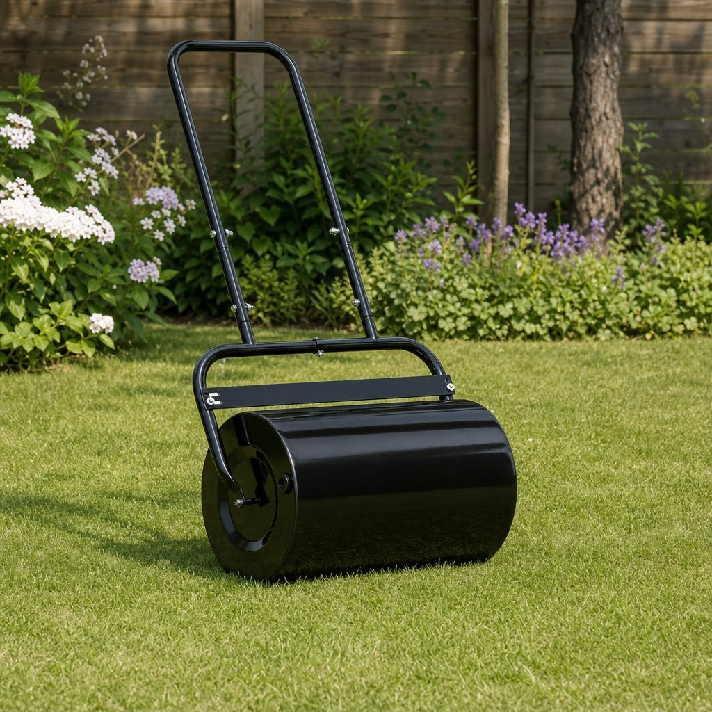 Rolo para Relva Largura 58cm Ø32cm Rolo para Relvado 38L Preenchível de Areia ou Água com Guiador em U para Jardim Preto — Ambiente | Lifestyle