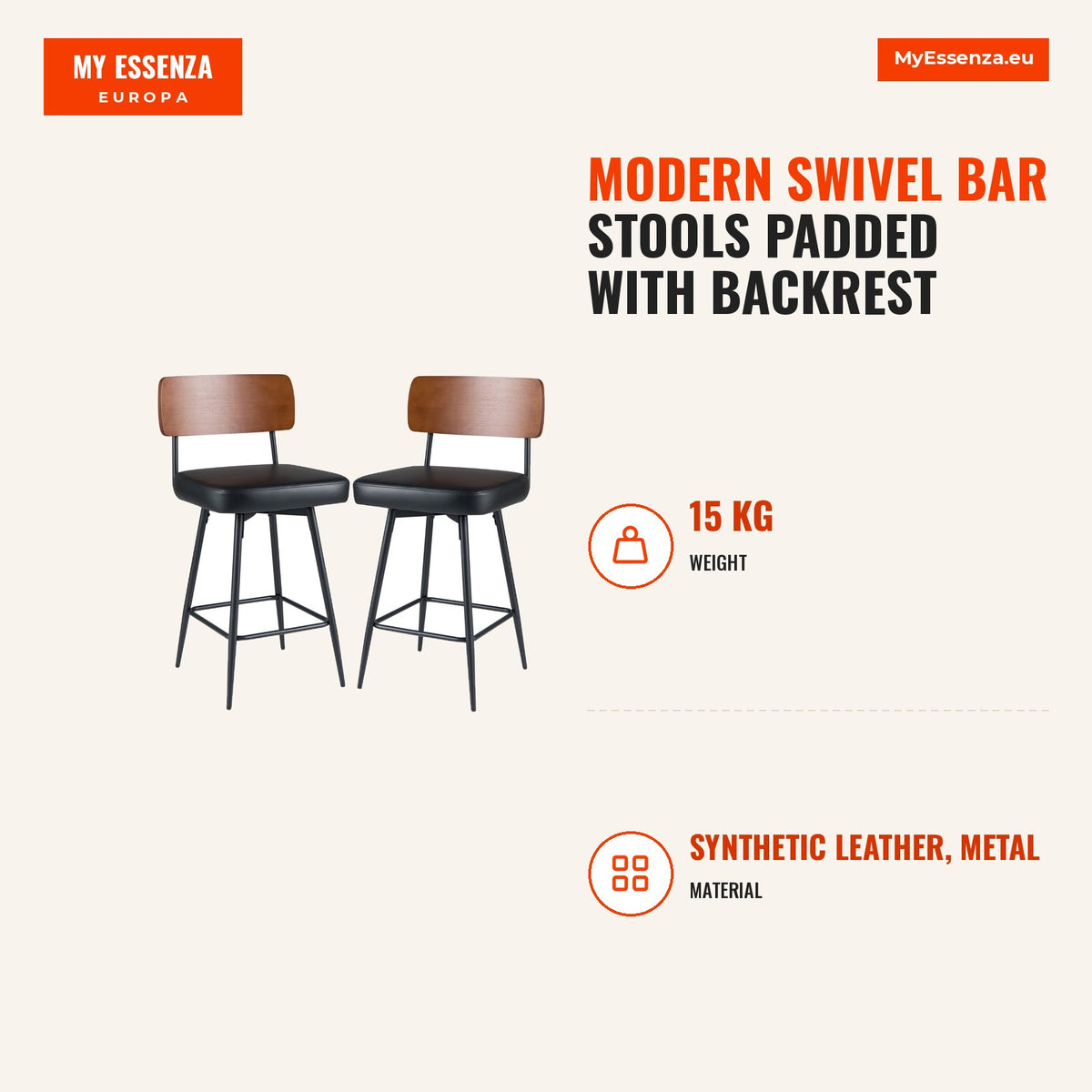 Taburetes Giratórios Bar Modernos Acolchados com Encosto Repousapés Metálicos Couro Sintético — Infografia | Infographic — dimensions