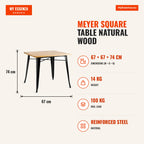 Mesa Meyer Quadrada Madeira Natural 70 cm — Preto — Infografia | Infographic — dimensions