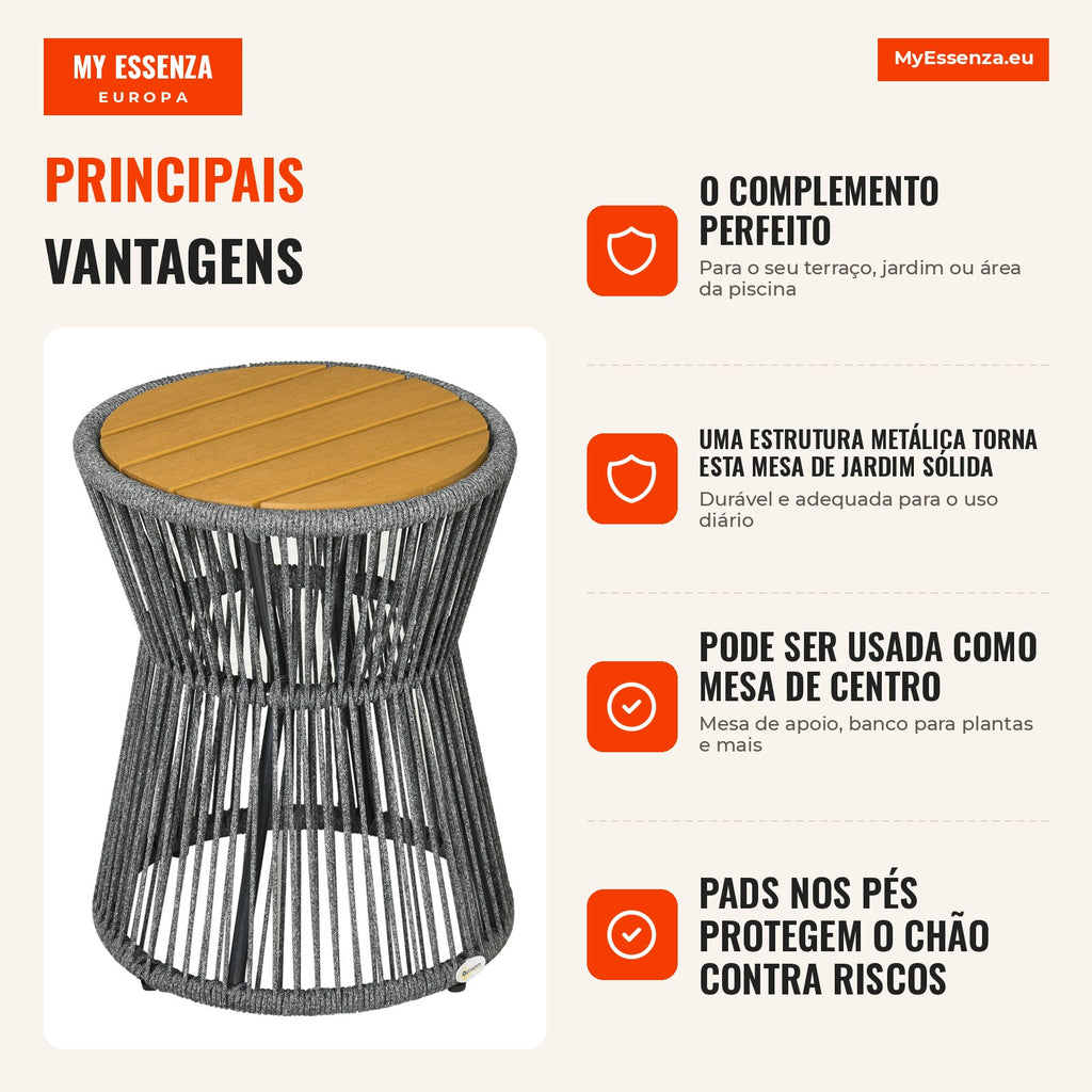 Mesa de jardim em estilo boho, resistente às intempéries, PE-Rattan, 39 cm x 39 cm x 49 cm, Preto + Natural — infografia 1