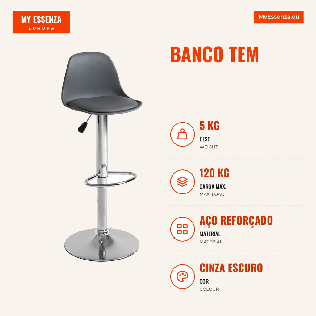 Banco Tem — Cinza escuro — Infografia — medidas
