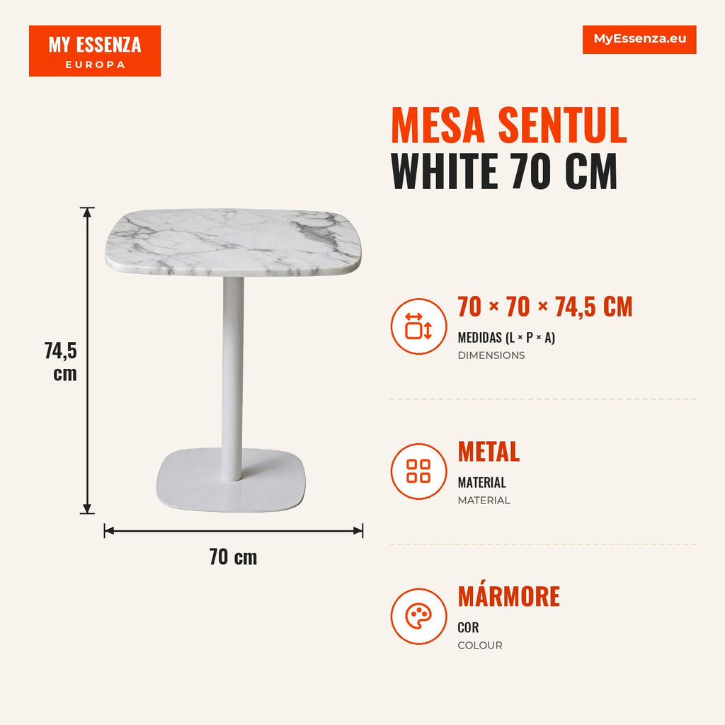 Mesa Sentul White 70 cm — Mármore — Infografia — medidas