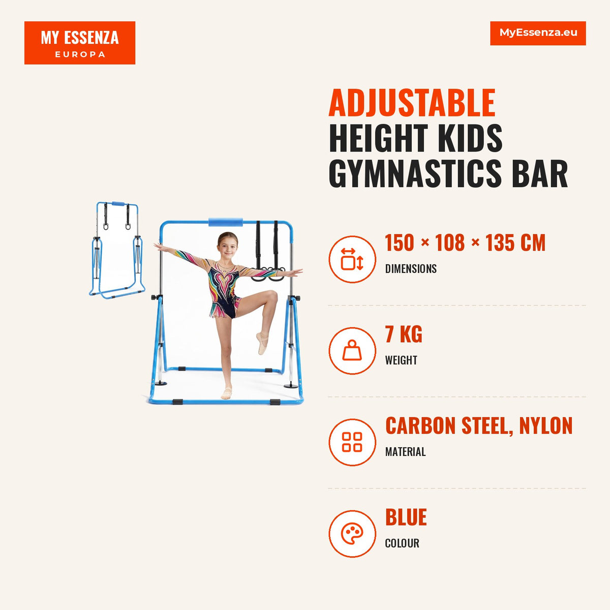 Barras ginástica infantis altura ajustável, 63,5kg, dobrável — Infografia | Infographic — dimensions