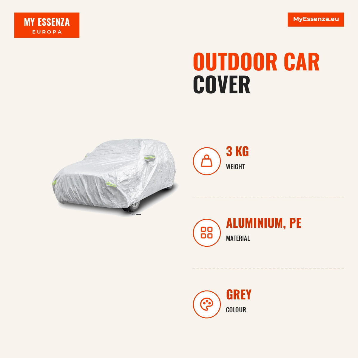 Capa de Carro Exterior 483-516 cm com Fecho Éclair, Tiras Refletoras e Bolsa — Infografia | Infographic — dimensions