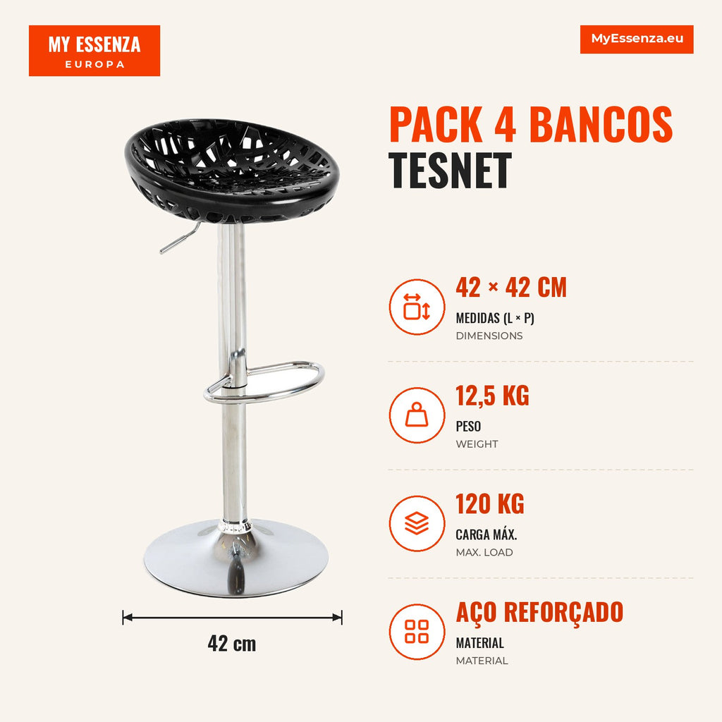 Pack 4 Bancos Tesnet — Preto — Infografia — medidas
