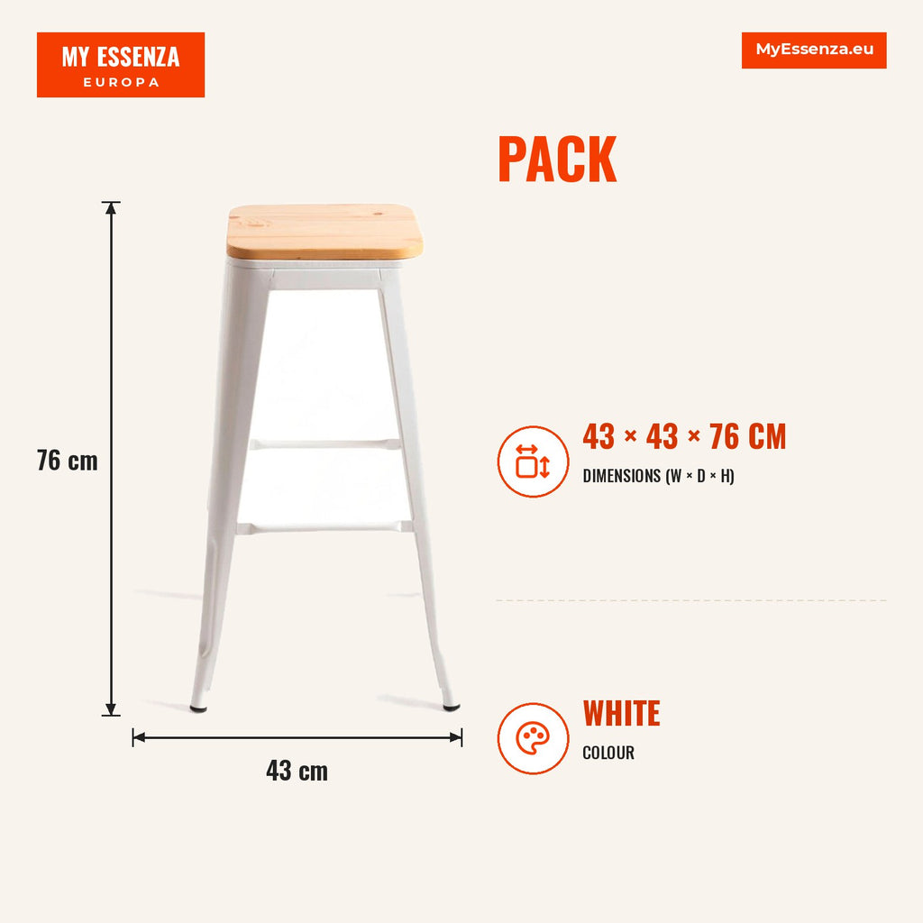 Pack 4 Bancos Meyer Altos Madeira Natural 76 cm — Branco — Infografia | Infographic — dimensions