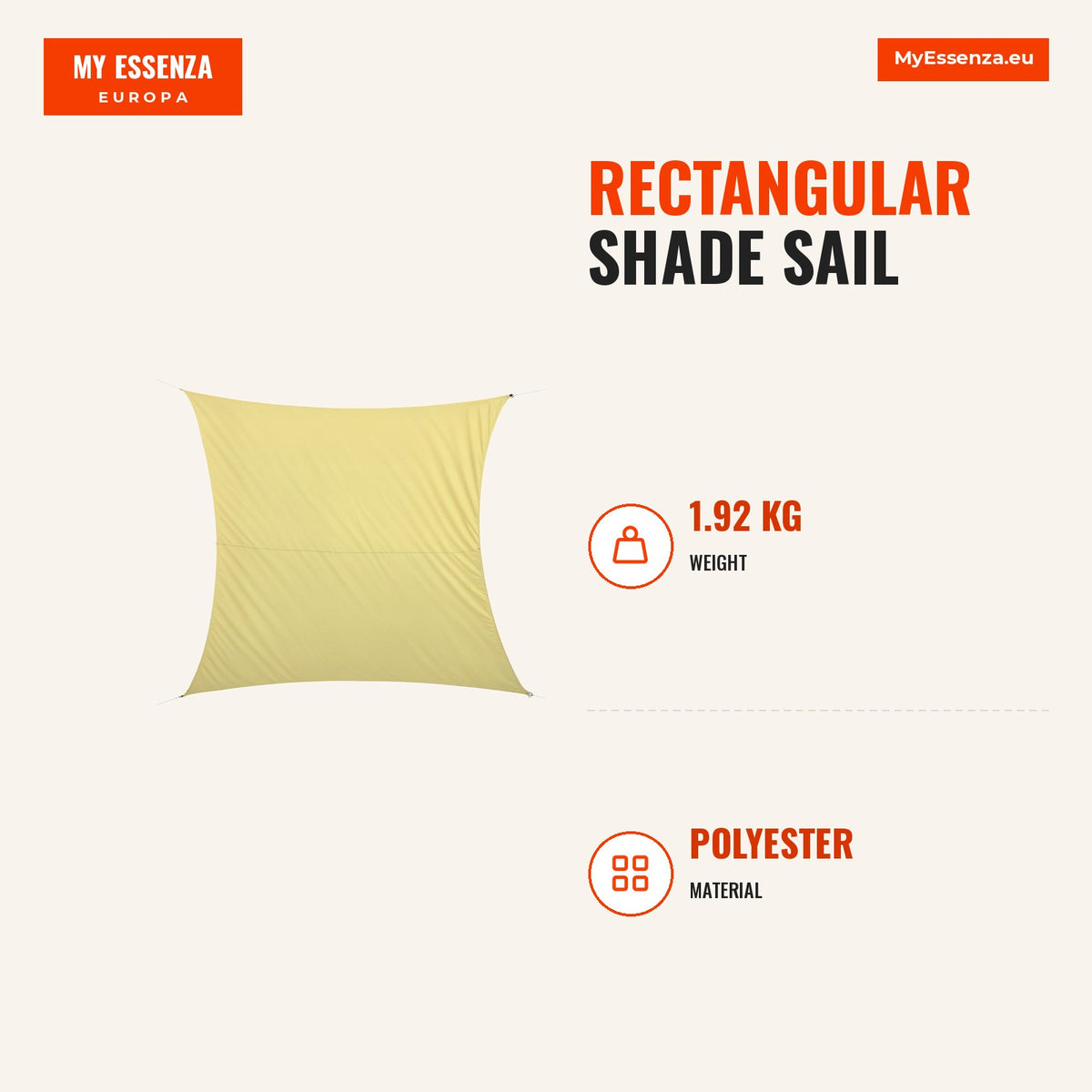 Vela de Sombra Retangular 3x4 m Toldo Vela de Poliéster com Proteção UV Aneis em Forma de D e Cordas para Jardim Pátio Piscina Areia — Infografia | Infographic — dimensions