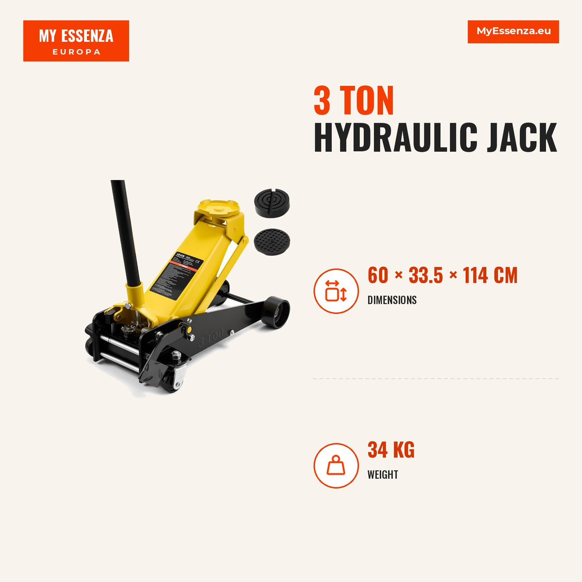 Macaco hidráulico 3 ton, 130-500 mm, piston — Infografia | Infographic — dimensions