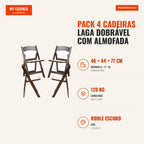 Pack 4 Cadeiras Laga Dobrável com almofada efeito Madeira — Roble escuro — Infografia — medidas
