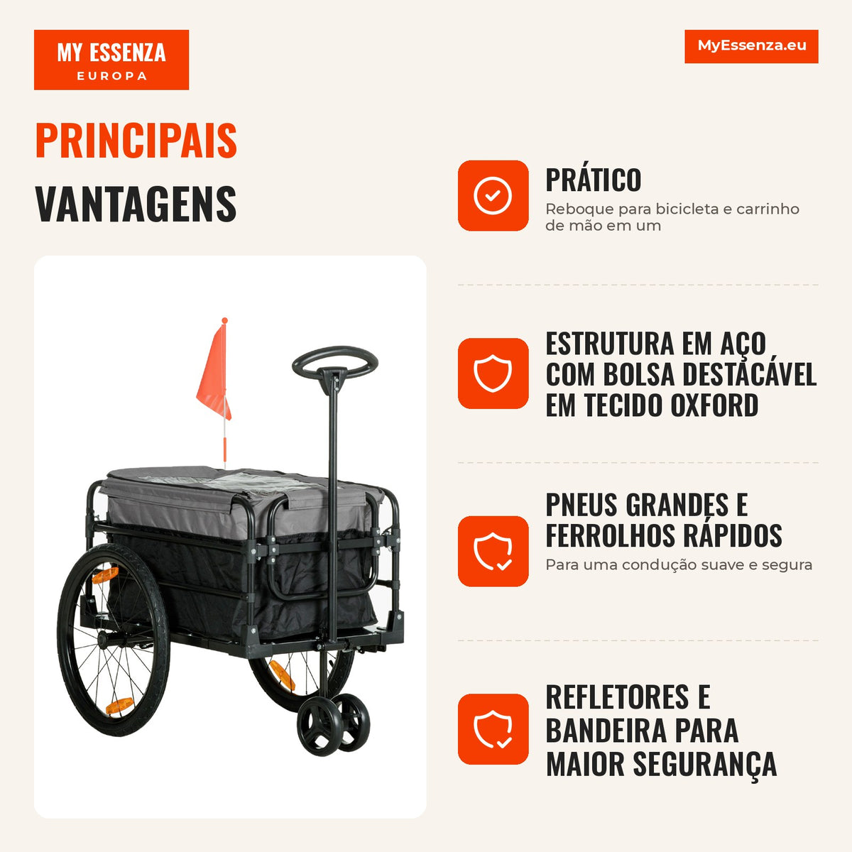 Reboque de Carga Carrinho 130 x 64 x 103 cm Aço Preto+Cinza — infografia 1