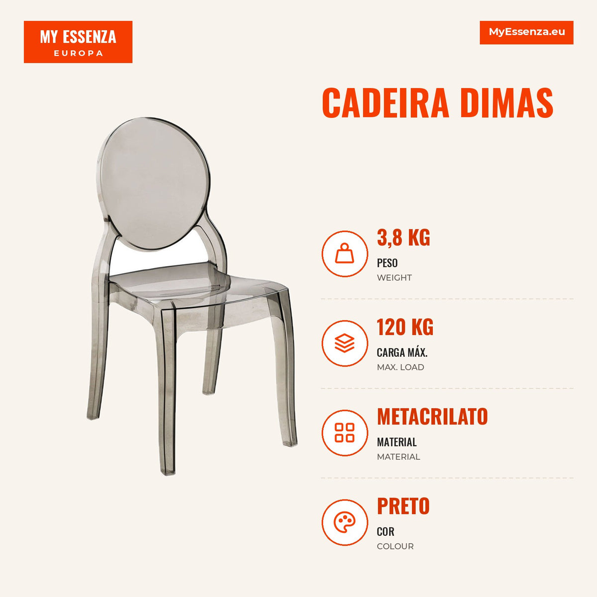 Cadeira Dimas — Preto — Infografia — medidas