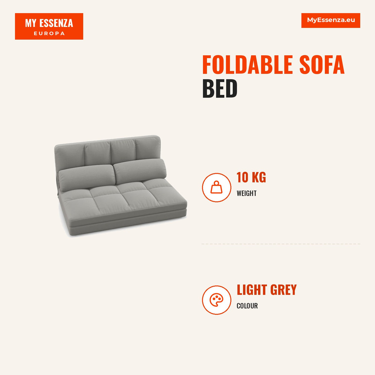 Sofá Cama Dobrável com Respaldo Ajustável em 6 Posições e 2 Almofadas para Sala ou Quarto – Cinzento-claro — Infografia | Infographic — dimensions