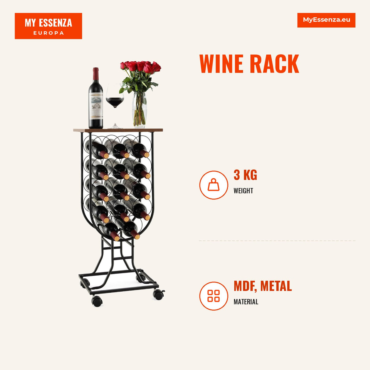 Adega para 14 Garrafas de Vinho com Rodas Removíveis e Bloqueáveis 38x30x82cm Castanho e Preto — Infografia | Infographic — dimensions