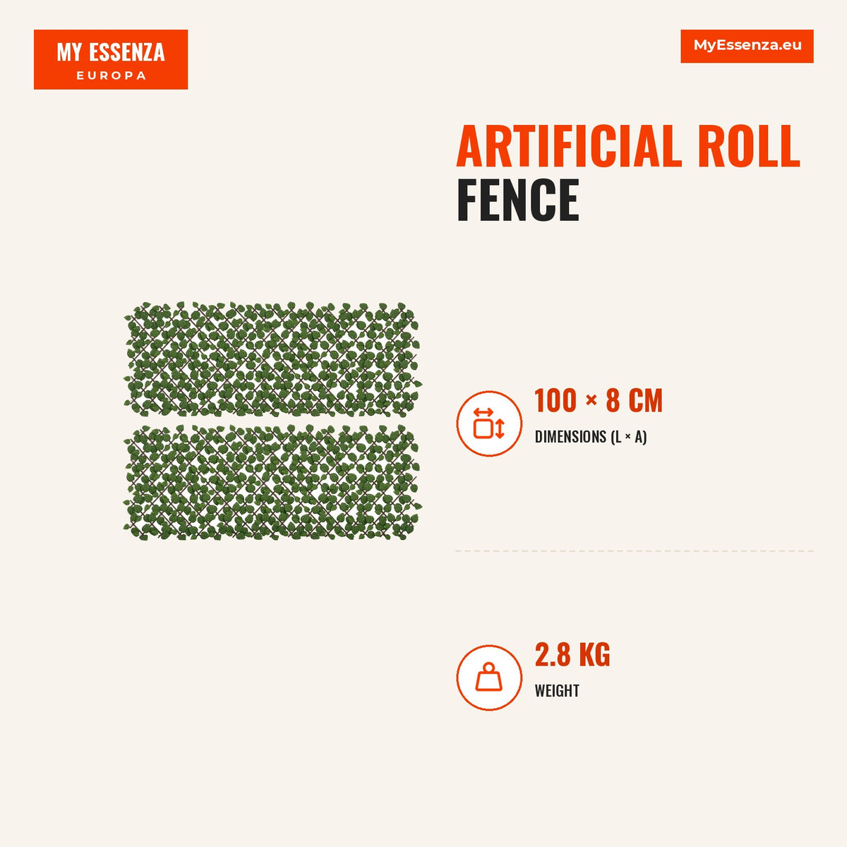 Vedação Artificial em Rolo 2x1 m 2 Peças de Vedação Artificial Vedação de Privacidade de Jardim Extensível com Proteção UV para Varanda Pátio Verde — Infografia | Infographic — dimensions