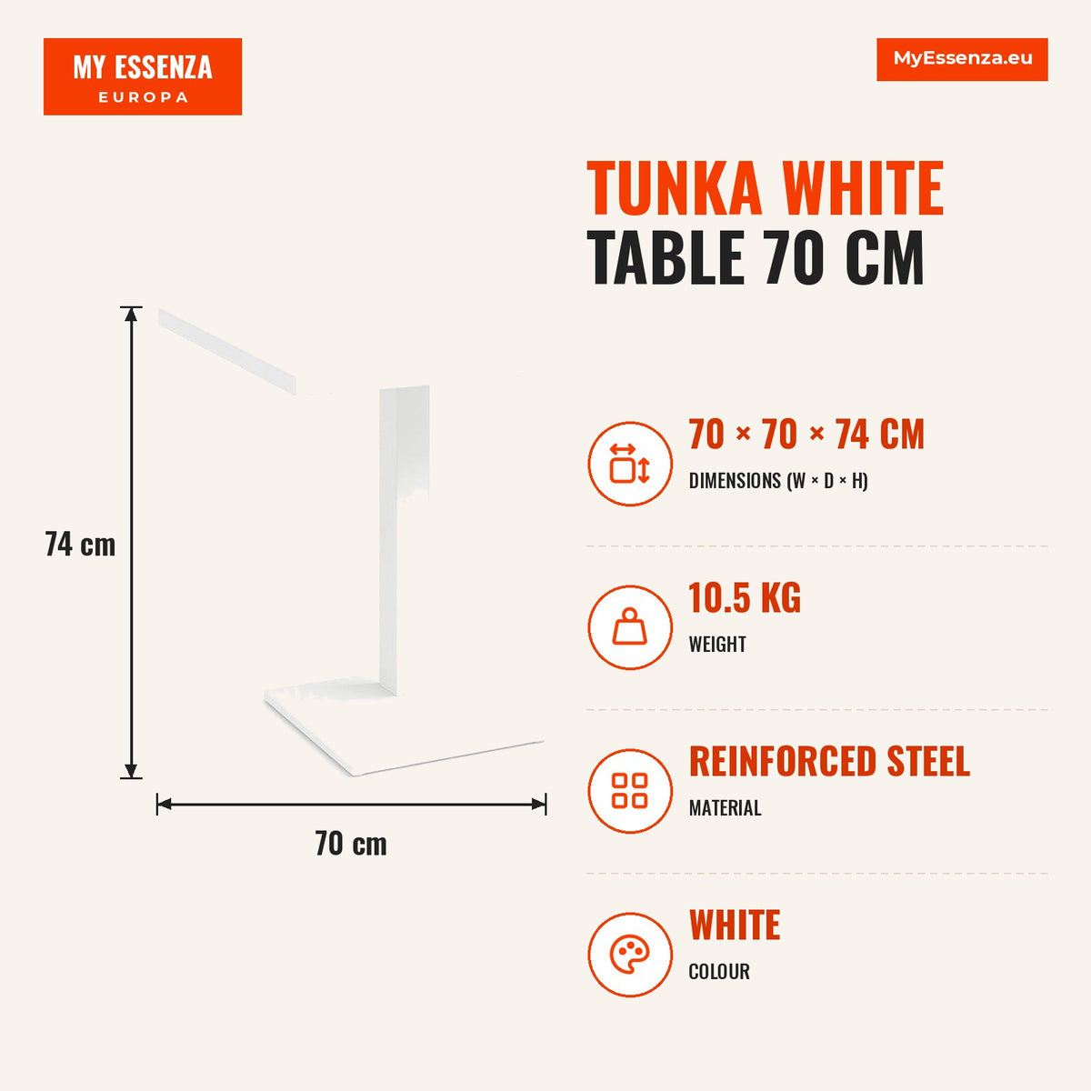 Mesa Tunka White 70 cm — Branco — Infografia | Infographic — dimensions