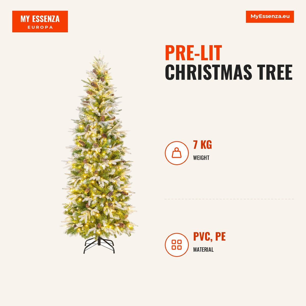 Árvore de Natal Preiluminada 190 cm com 280 Luzes LED e 671 Ramos Articulados com 60 Pinhões — Infografia | Infographic — dimensions