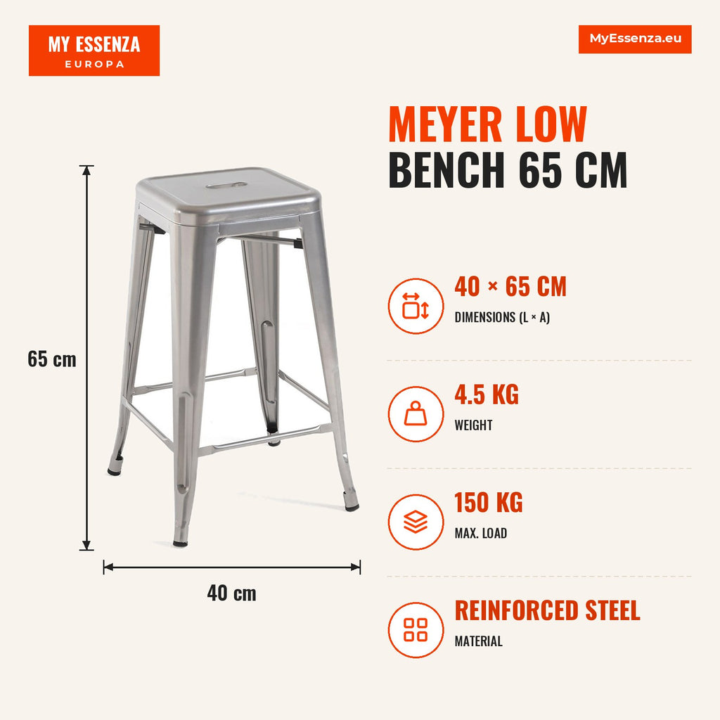 Banco Meyer Baixo 65 cm — Cinza metalizado — Infografia | Infographic — dimensions