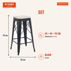 Pack 4 Bancos Lixe Madeira Natural 76 cm — Preto — Infografia | Infographic — dimensions