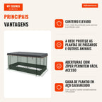 Canteiro elevado com rede de proteção contra pássaros e proteção solar, Estrutura metálica, 230x110x110 cm, Cinza/Verde/Preto — infografia 1