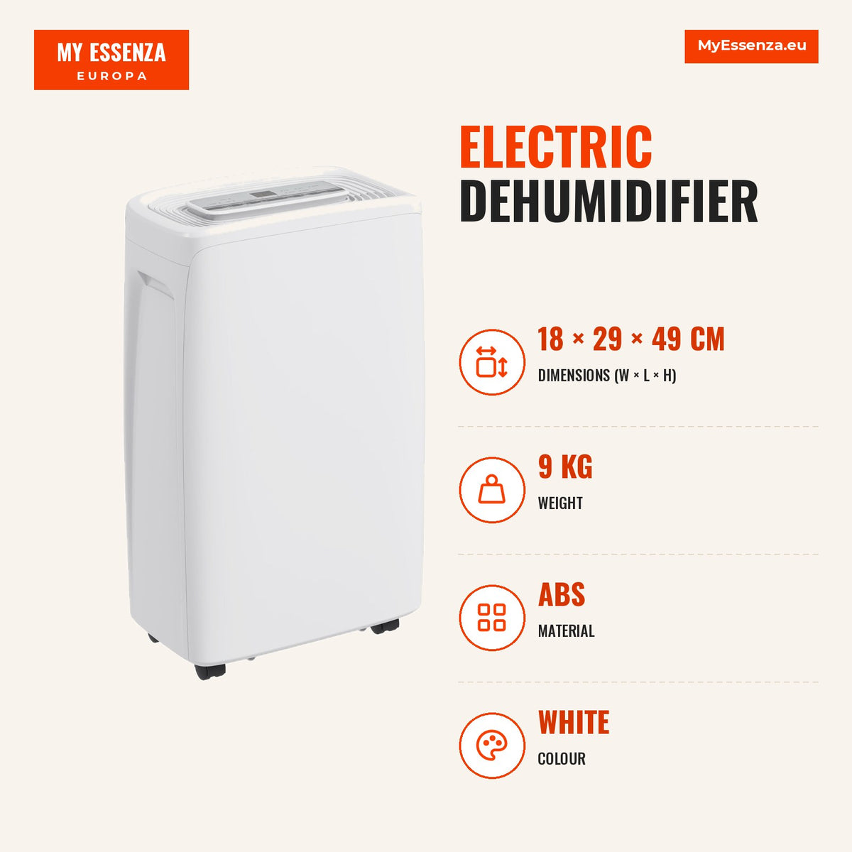 Desumidificador Elétrico 12L/Dia com 4 Modos 2 Velocidades Desligamento Automático Ecrã LED Temporizador Silencioso para Dormitório Sala de Estar Cozi — Infografia | Infographic — dimensions