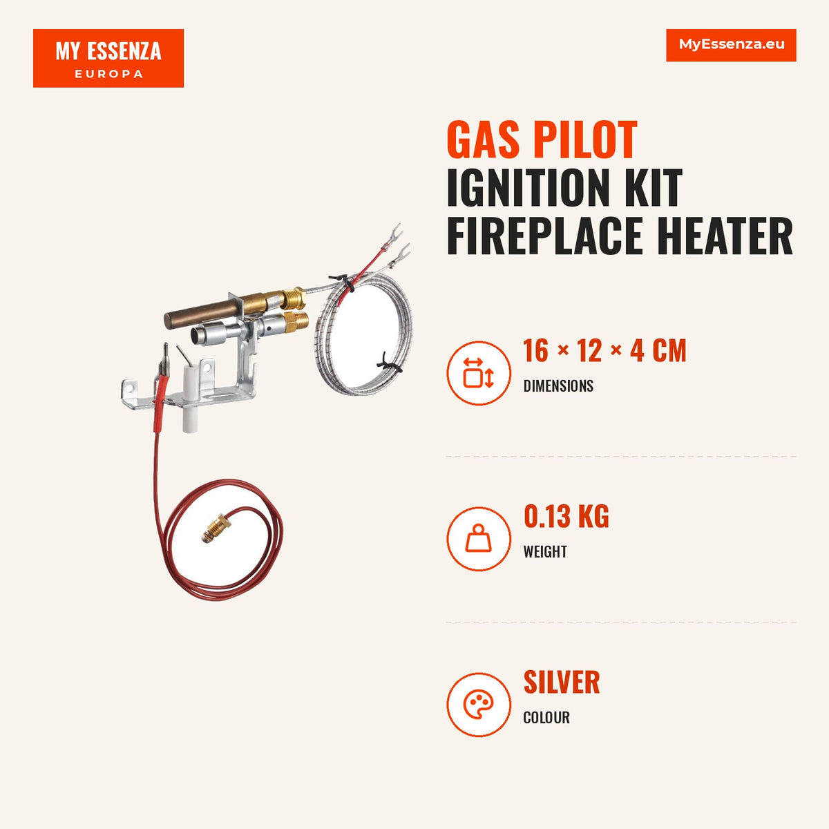 Conjunto ignição gás piloto lareira aquecedor — Infografia | Infographic — dimensions