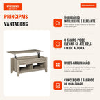 Mesa de Centro com Tampo Elevável Mesa de Sala com Prateleiras e Compartimento Oculto 105x50x49-62,5 cm Carvalho Claro — infografia 1