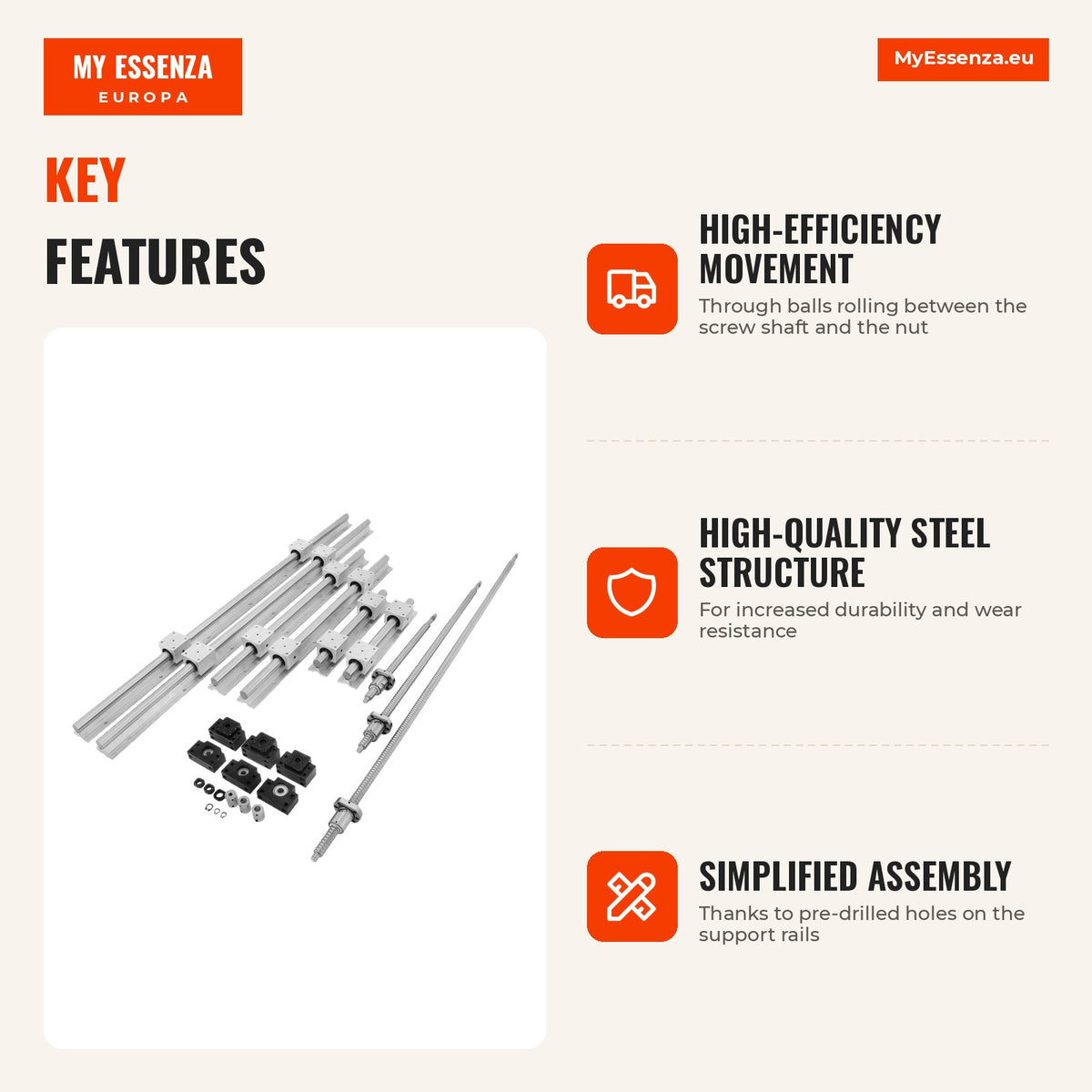 Kit Trilho Linear SBR20 Parafusos RM1605 CNC — Infografia | Infographic — dimensions