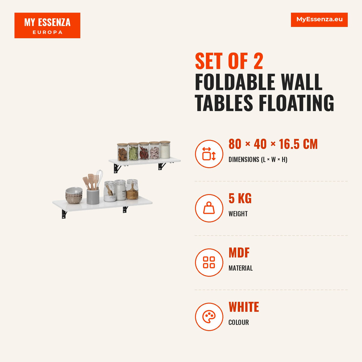 Conjunto de 2 Mesas Dobráveis de Parede Secretárias Flutuantes para Espaços Pequenos Mesas Rebatíveis para Cozinha Sala de Jantar Escritório Quarto e  — Infografia | Infographic — dimensions