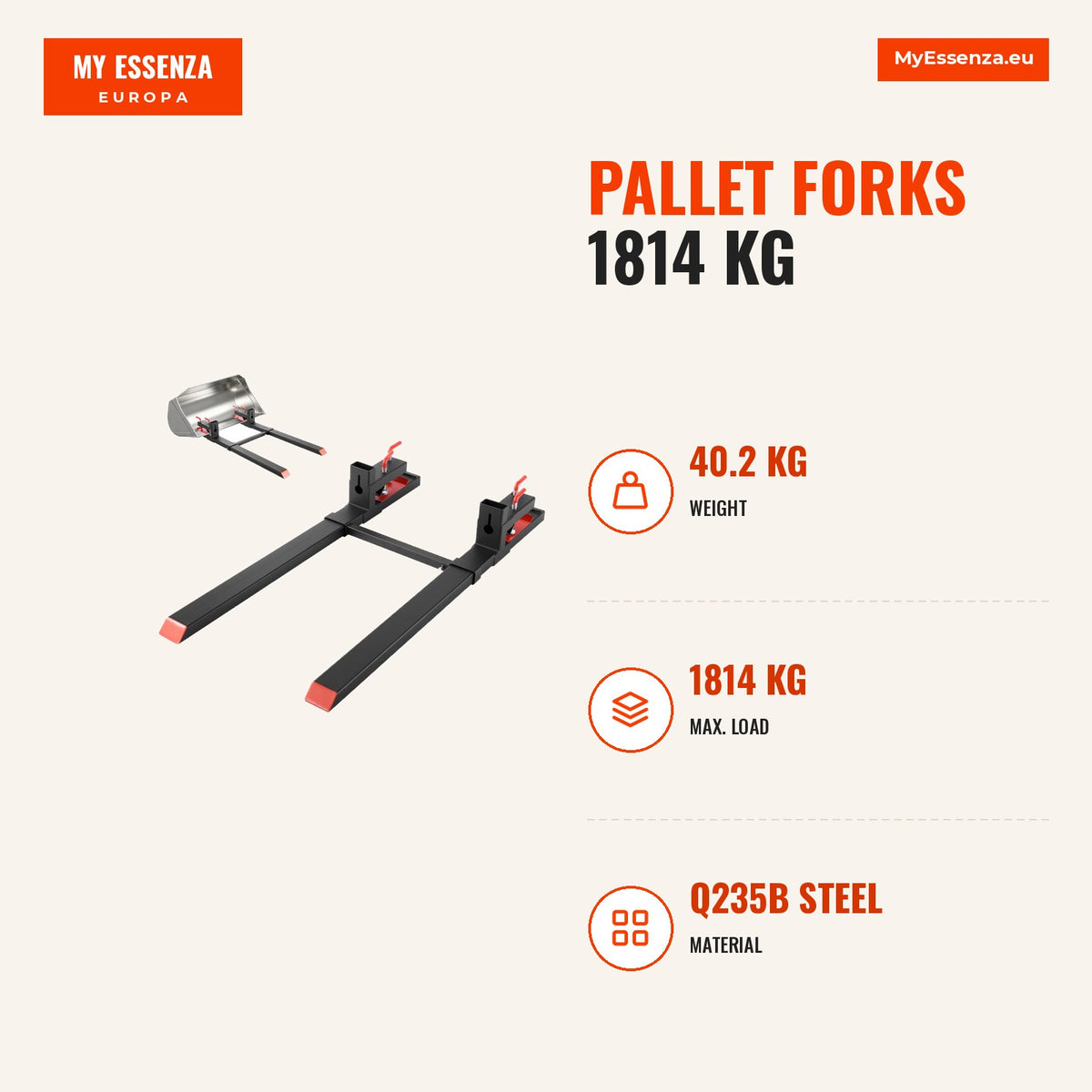 Garfos paletes 1814 kg, 149cm comprimento, barra estabilização — Infografia | Infographic — dimensions