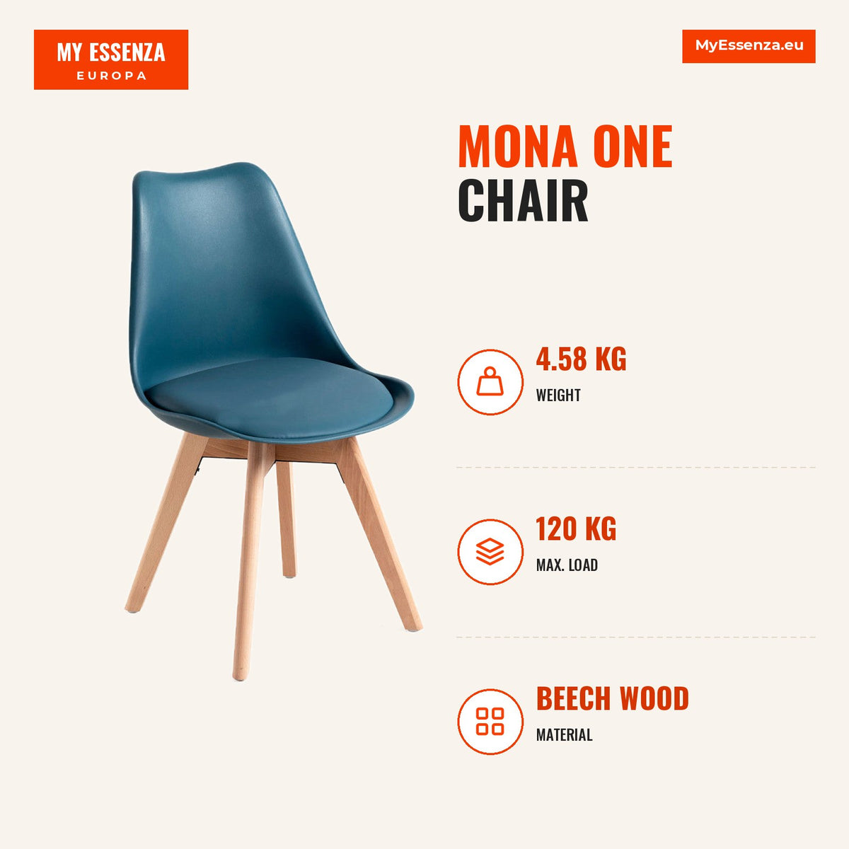 Cadeira Mona One — Azul Petróleo — Infografia | Infographic — dimensions