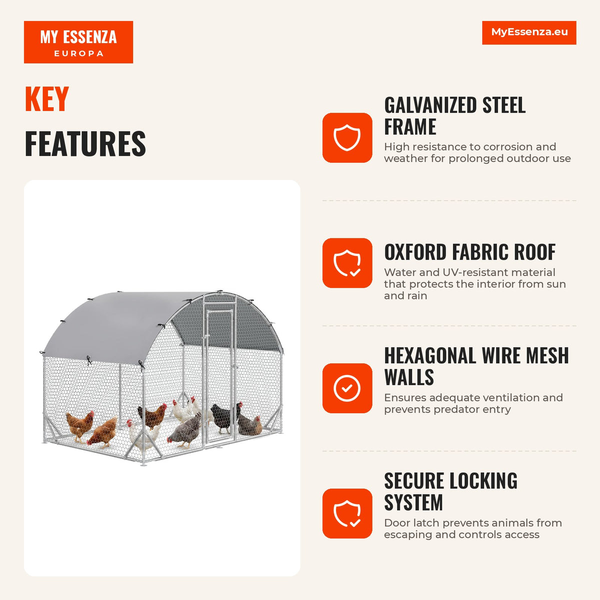 Galinheiro para Exterior Grande 2,8x1,90x1,97 m Galinheiro para 4-6 Galinhas de Aço Galvanizado com Teto de Tecido Oxford para Coelhos Aves Prata — Infografia | Infographic — dimensions