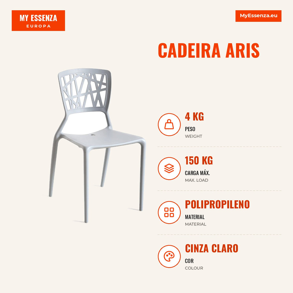 Cadeira Aris — Cinza claro — Infografia — medidas