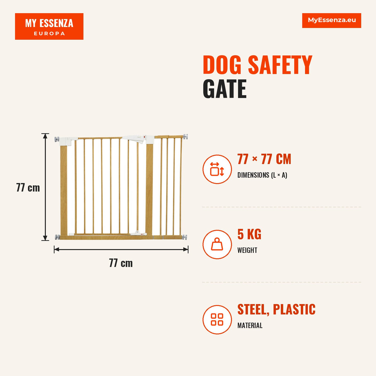 Barreira de Segurança para Cães 77-103cm Barreira de Segurança para Animais de Estimação com 2 Extensões Puxador Luminoso e Fechamento Automático para — Infografia | Infographic — dimensions