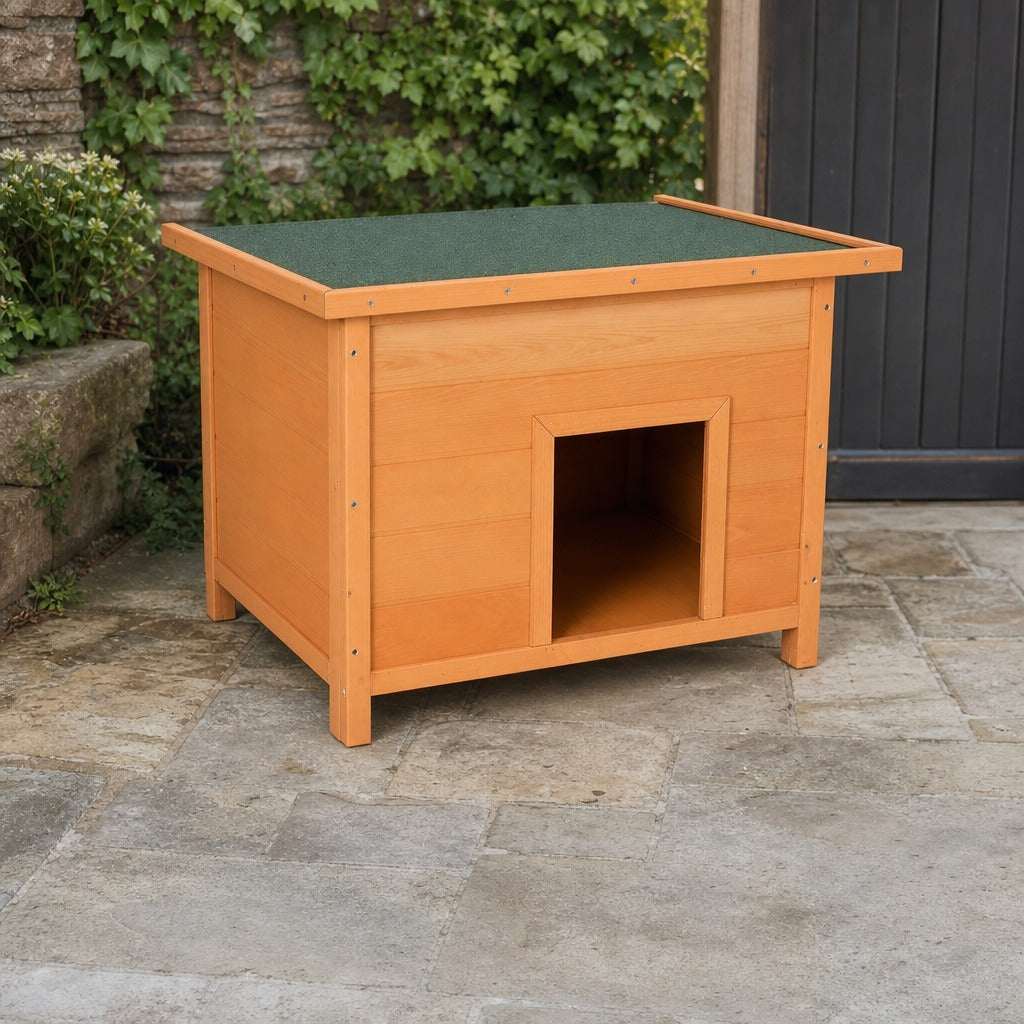 Casa para Cães de Madeira Casa para Animais de Estimação Elevada com Teto Asfáltico Abatível Impermeável e 4 Almofadas Antiderrapantes 85x58x58cm Madeira — Ambiente | Lifestyle