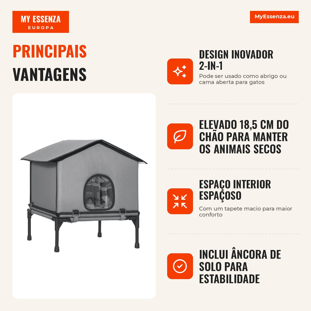 Casa para Gatos Dobrável com Almofada Elevada e Resistente à Água Caverna para Gatos 62x58,5x60 cm Cinza — infografia 1