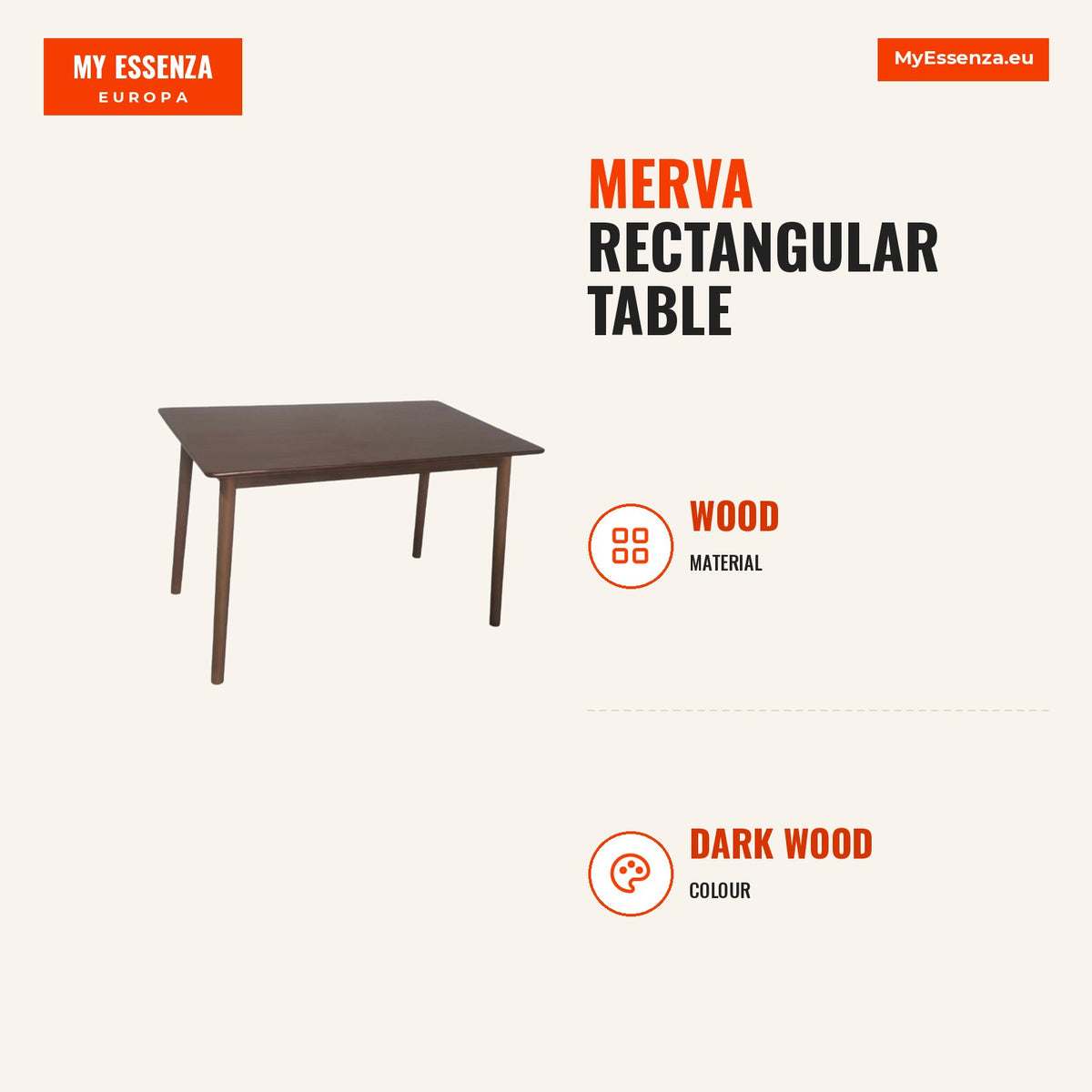 Mesa Merva Retangular 120x75 cm Madeira — Madeira escura — Infografia | Infographic — dimensions