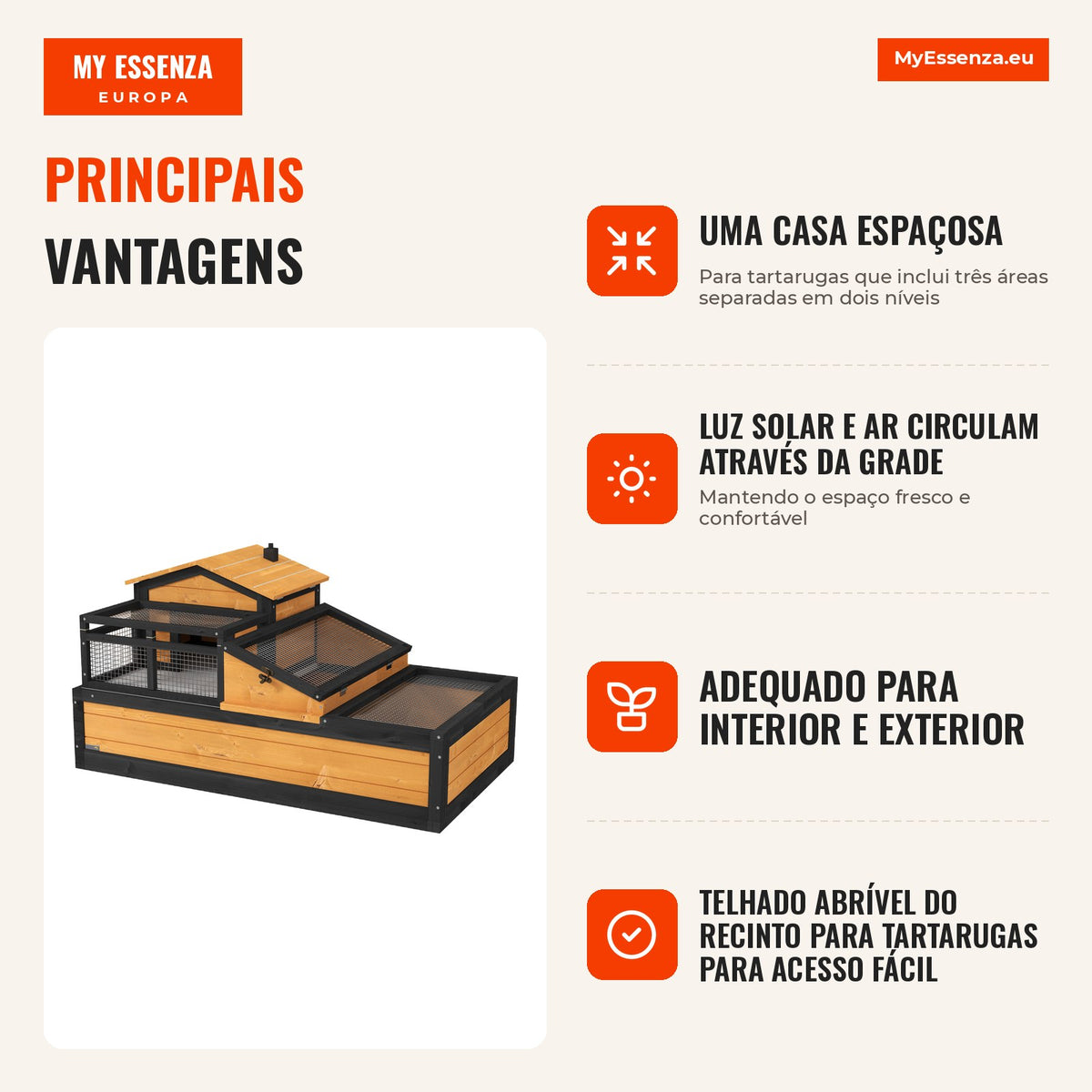 Casa para tartarugas, 2 níveis, para interior e exterior, gaveta, madeira de abeto, Amarelo — infografia 1