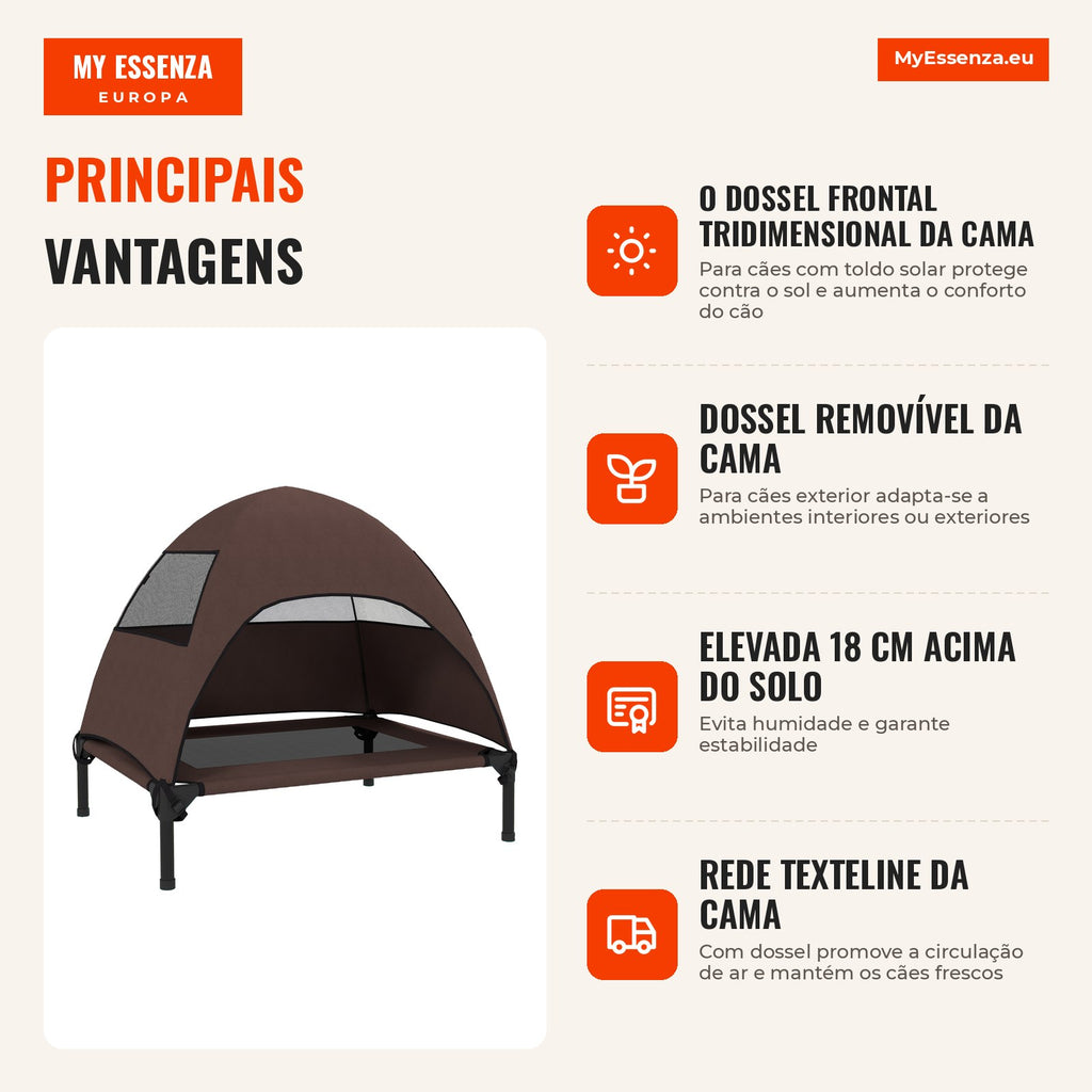 Cama para Cães Exterior com Dossel Cama Elevada para Cães de Porte Médio 76x61x71 cm Café — infografia 1