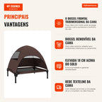 Cama para Cães Exterior com Dossel Cama Elevada para Cães de Porte Médio 76x61x71 cm Café — infografia 1