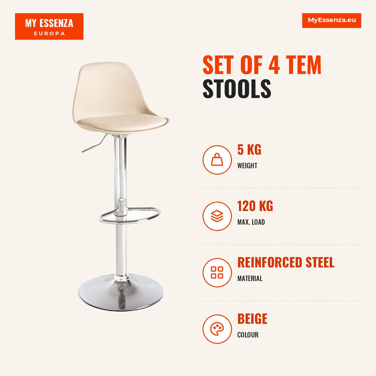 Pack 4 Bancos Tem — Beige — Infografia | Infographic — dimensions