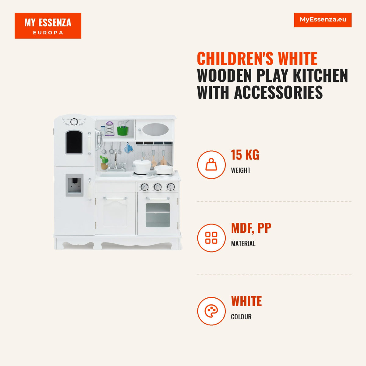 Cozinha de Brinquedo Infantil Madeira Branca com Acessórios Luz Som Pia Forno Frigorífico 3+ Anos — Infografia | Infographic — dimensions