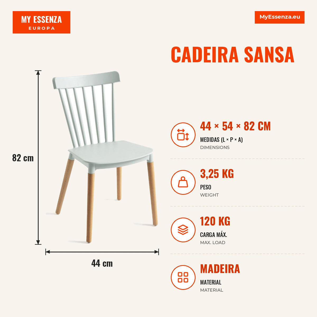 Cadeira Sansa — Celadon — Infografia — medidas