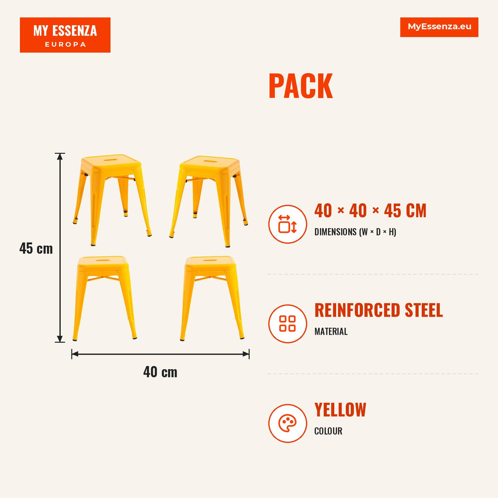 Pack 4 Bancos Meyer Pequenos 45 cm — Amarelo — Infografia | Infographic — dimensions