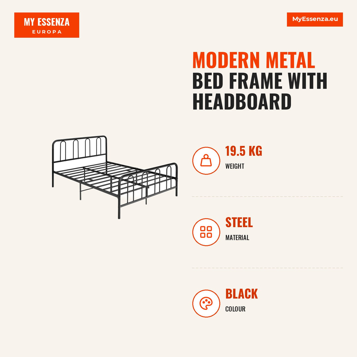 Cama Metálica com Cabeceiro e Pé de Cama Moderna com Arrumação Inferior Preto — Infografia | Infographic — dimensions