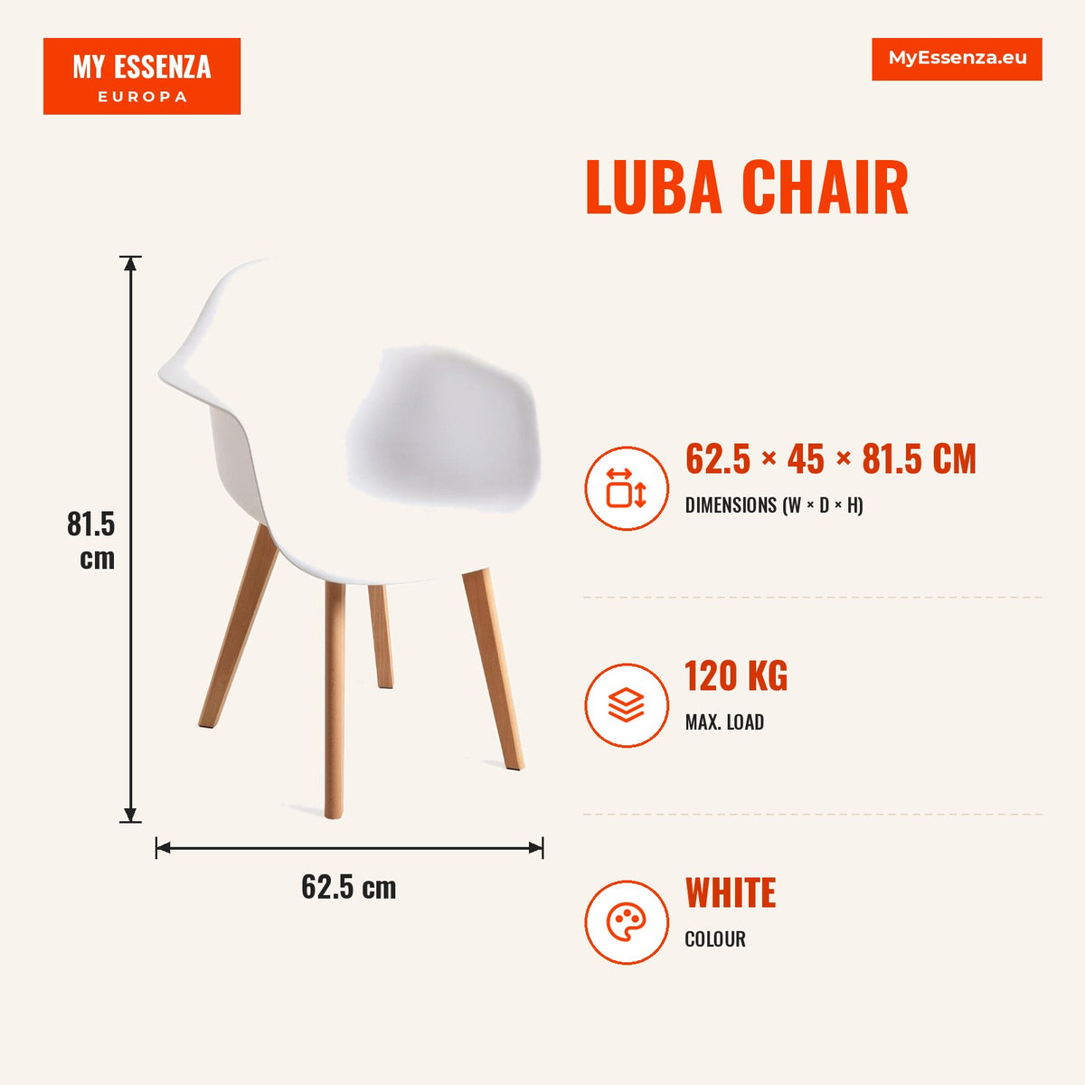 Cadeira Luba — Branco — Infografia | Infographic — dimensions