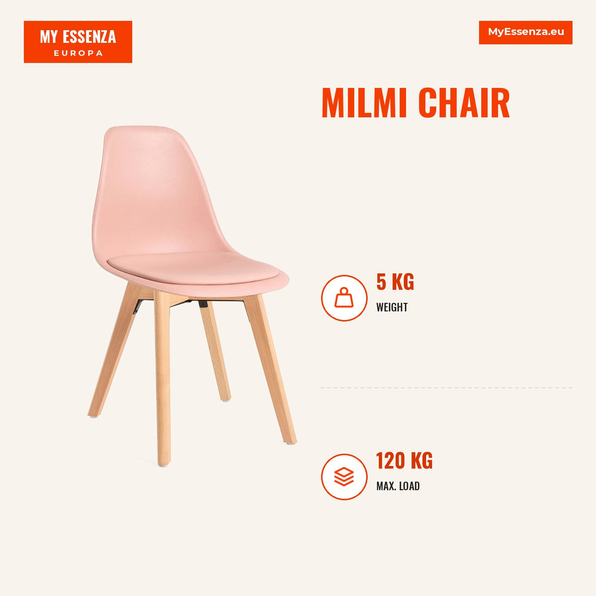 Cadeira Milmi — Algodão Doce Rosa — Infografia | Infographic — dimensions