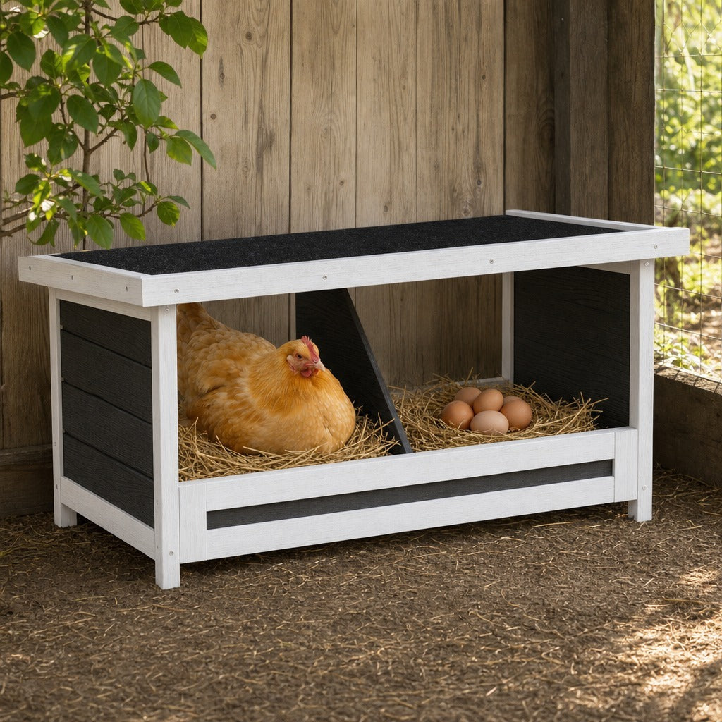 Ninho para Galinhas de Madeira Caixa Ninho para 2 Galinhas com 2 Compartimentos e Telhado Asfáltico para Interior e Exterior 66x37x34 cm Cinza — Ambiente | Lifestyle