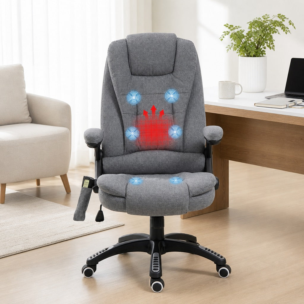 Cadeira de Massagem com 6 Pontos de Massagem Cadeira de Escritório Reclinável até 130° com Função de Aquecimento Altura Ajustável e Rodas para Estúdio 68x72x110-120 cm Cinza — Ambiente | Lifestyle