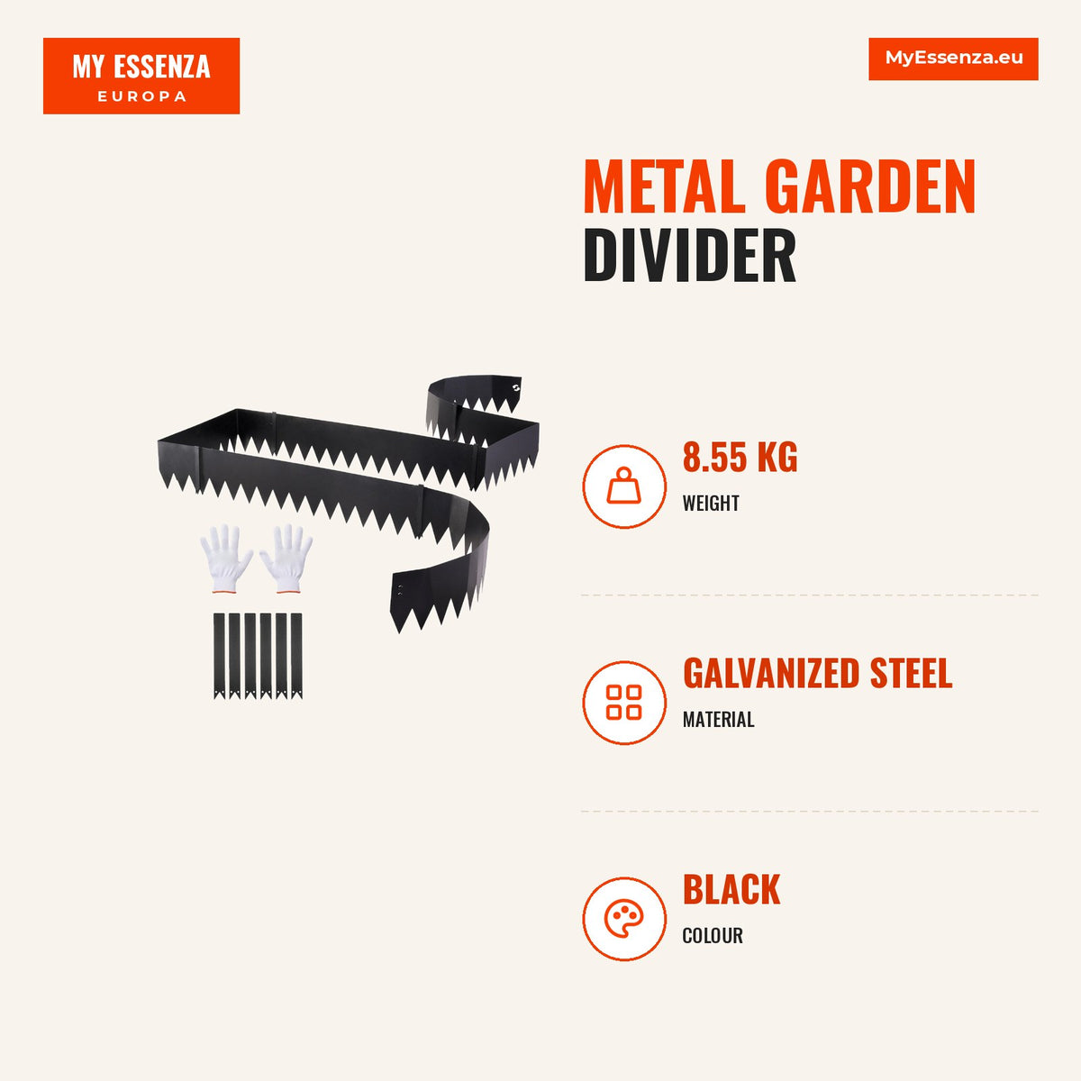 Separador metálico para jardim, 1016 x 203 mm, aço galvanizado, 6 unidades — Infografia | Infographic — dimensions